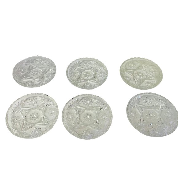 Anchor Hocking Set Of 6 Vintage Pressed Glass Coasters With Star & Floral Patter - Picture 2 of 6